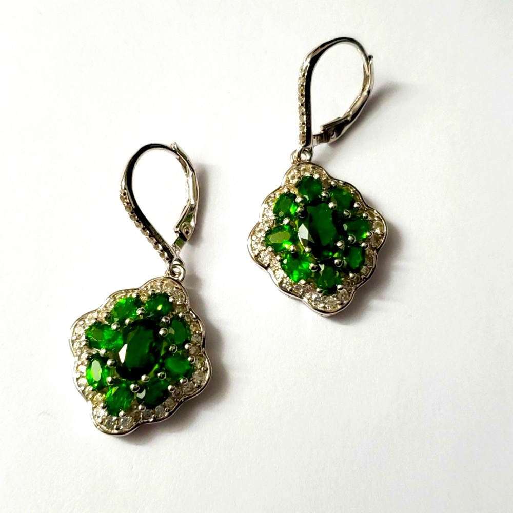 Sterling Silver 925 Emerald Dangle Earrings